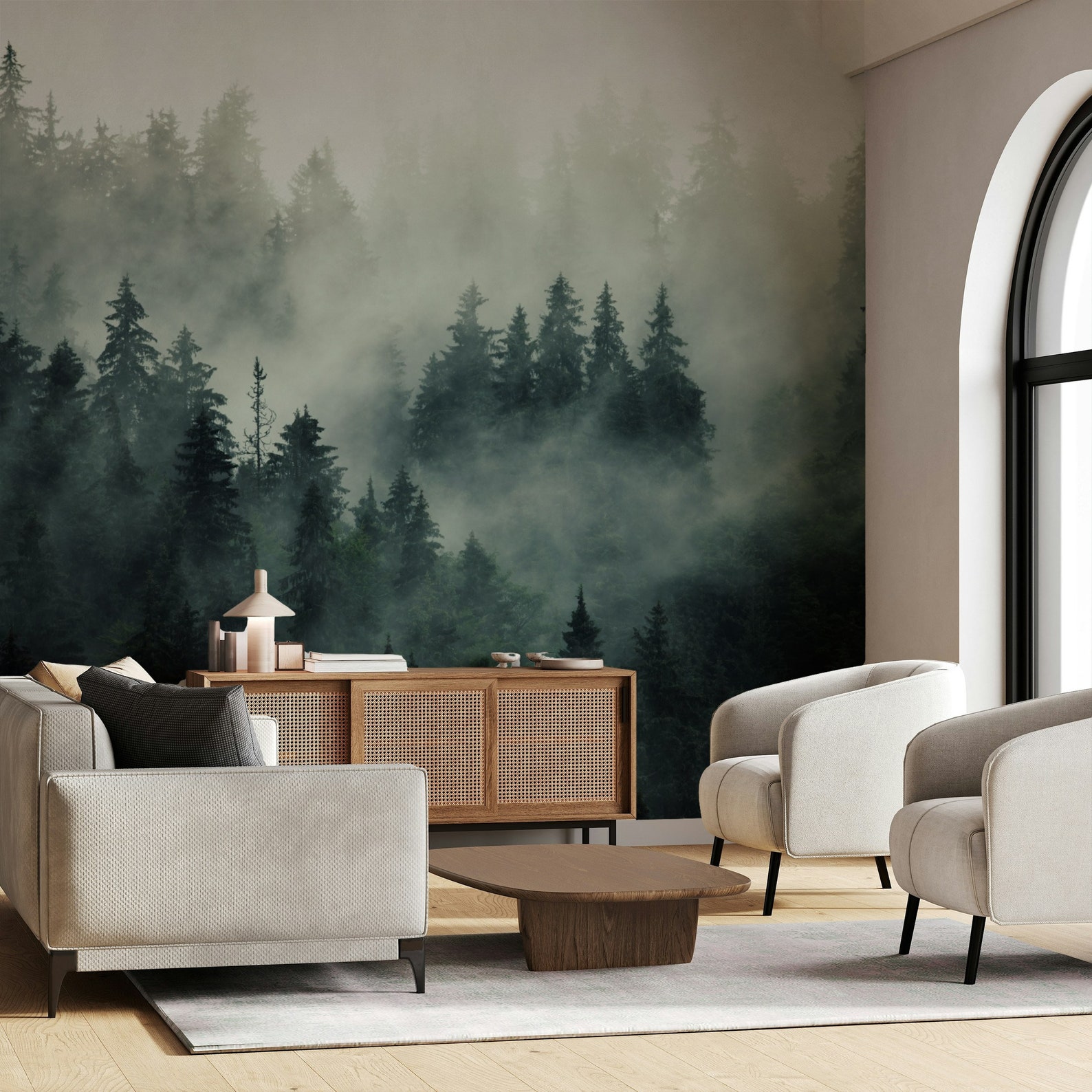 Misty Forest Wallpaper Mural, Peel and Stick Scandinavian Wall Decor - Etsy
