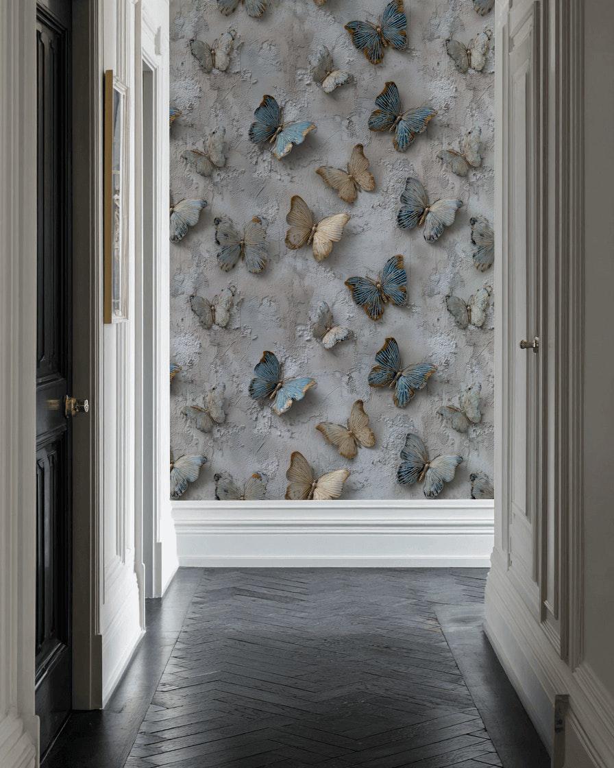 Butterfly Textured Wallpaper Blue Gray Peel and Stick 3D Wall Mural - Etsy