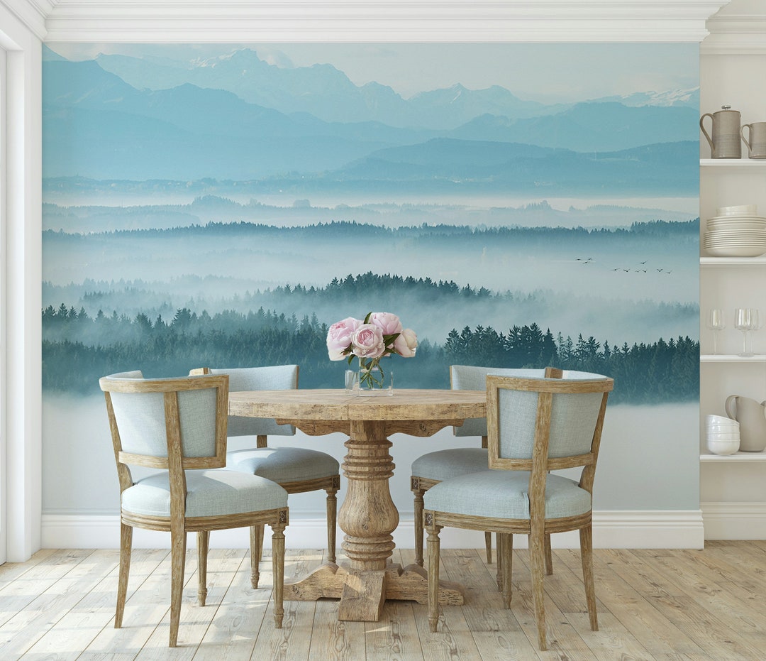 Mountain Misty Forest Wallpaper Self Adhesive Peel and Stick Wall Mural ...