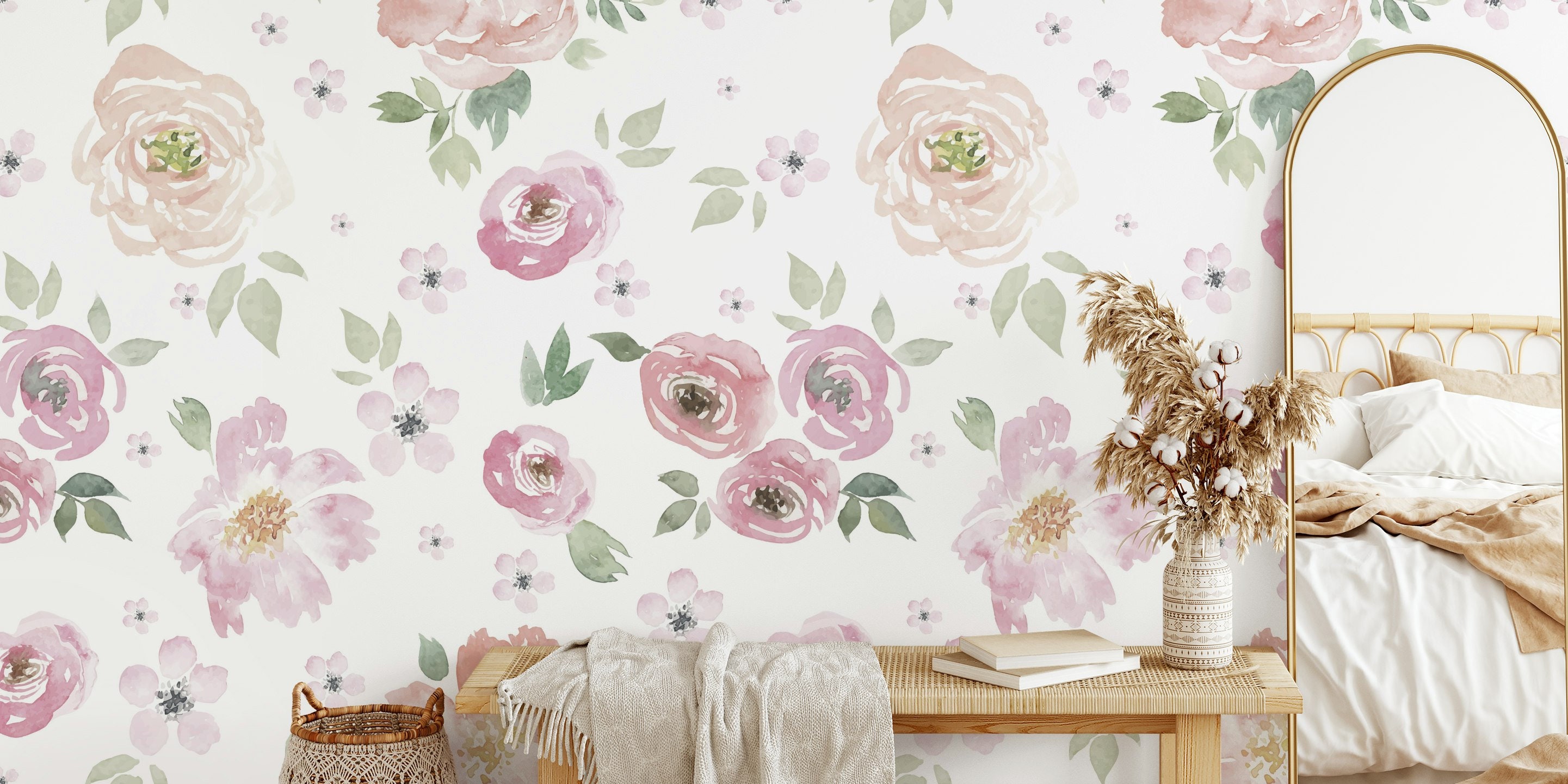 Watercolor Flowers Wallpaper | Pink Floral Peel and Stick Wall Mural ...