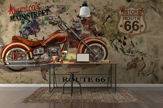 Classic Nostalgia Red Chopper Motorcycle Route 66 Wallpaper Self Classic Nostalgia Red Chopper Motorcycle Route 66 Wallpaper Self