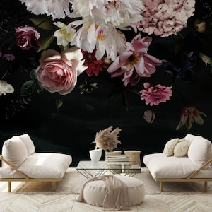 Colorful Beautiful Garden Flowers Floral Wallpaper Self Adhesive Peel and Stick Wall Murals Wall Decoration Scandinavian Design Removable