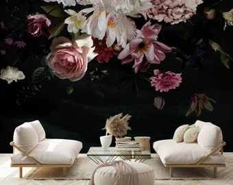 Floral Garden Wallpaper, Self Adhesive Removable Wall Mural, Scandinavian Design