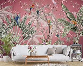 Parrot Leaves WG966  Wallpaper Mural Self Adhesive Peel and Stick Wall Sticker Wall Decoration Design Removable