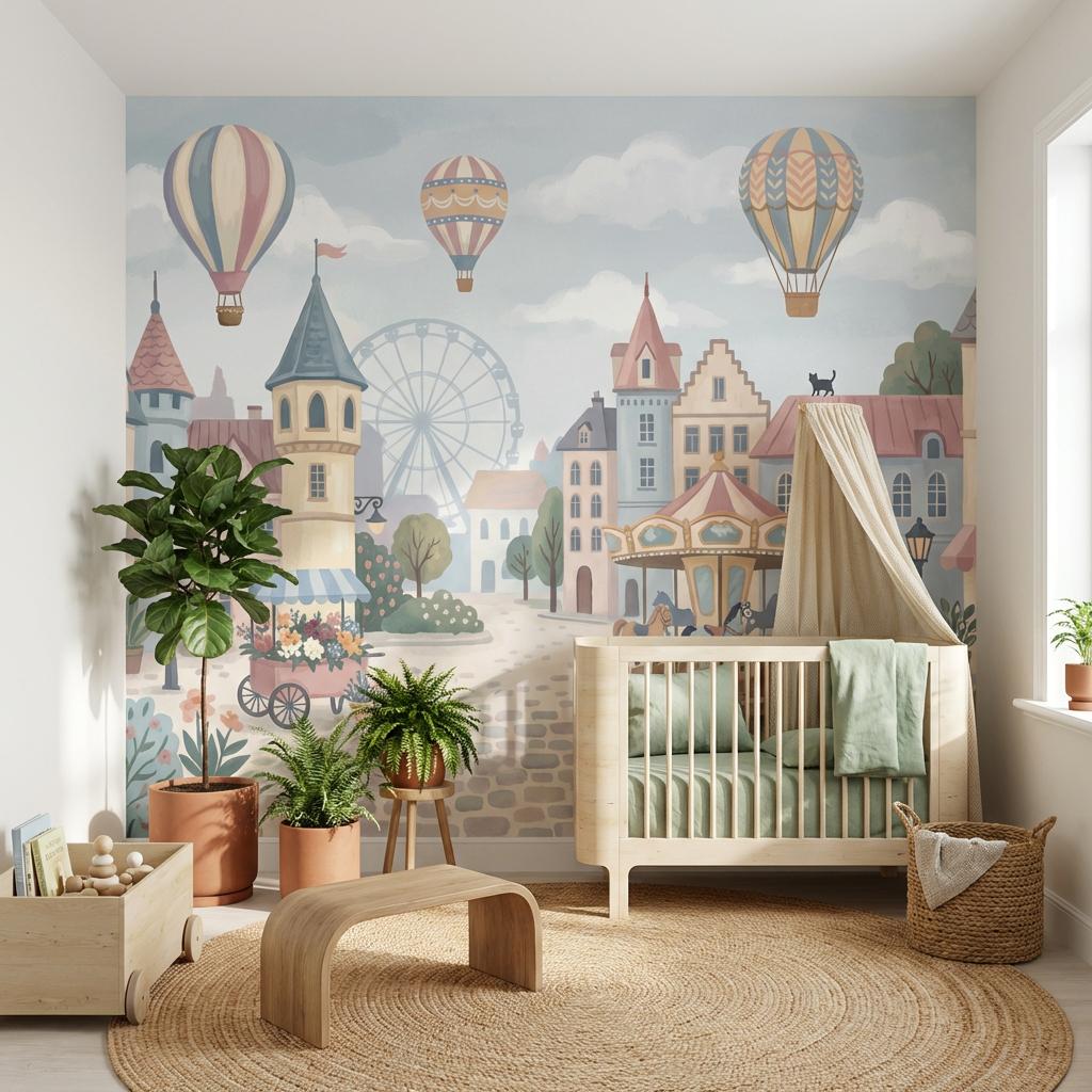 Hot Air Balloon Wallpaper With Carousel for Kids Rooms - Etsy