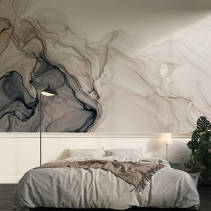 Illustration Ink Paint Abstract Oil Painting Brown White Wallpaper Self Adhesive Peel and Stick Wall Murals Wall Decoration Removable