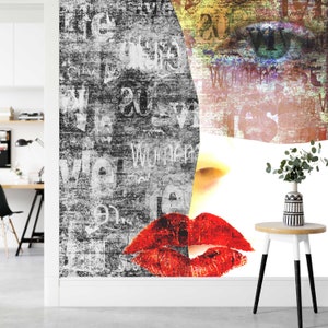 Donna Faccia Arte Moderna Carta da parati Autoadesiva Peel and Stick Wall Mural Wall Decoration Minimalistic Scandinavian Design Rimovibile