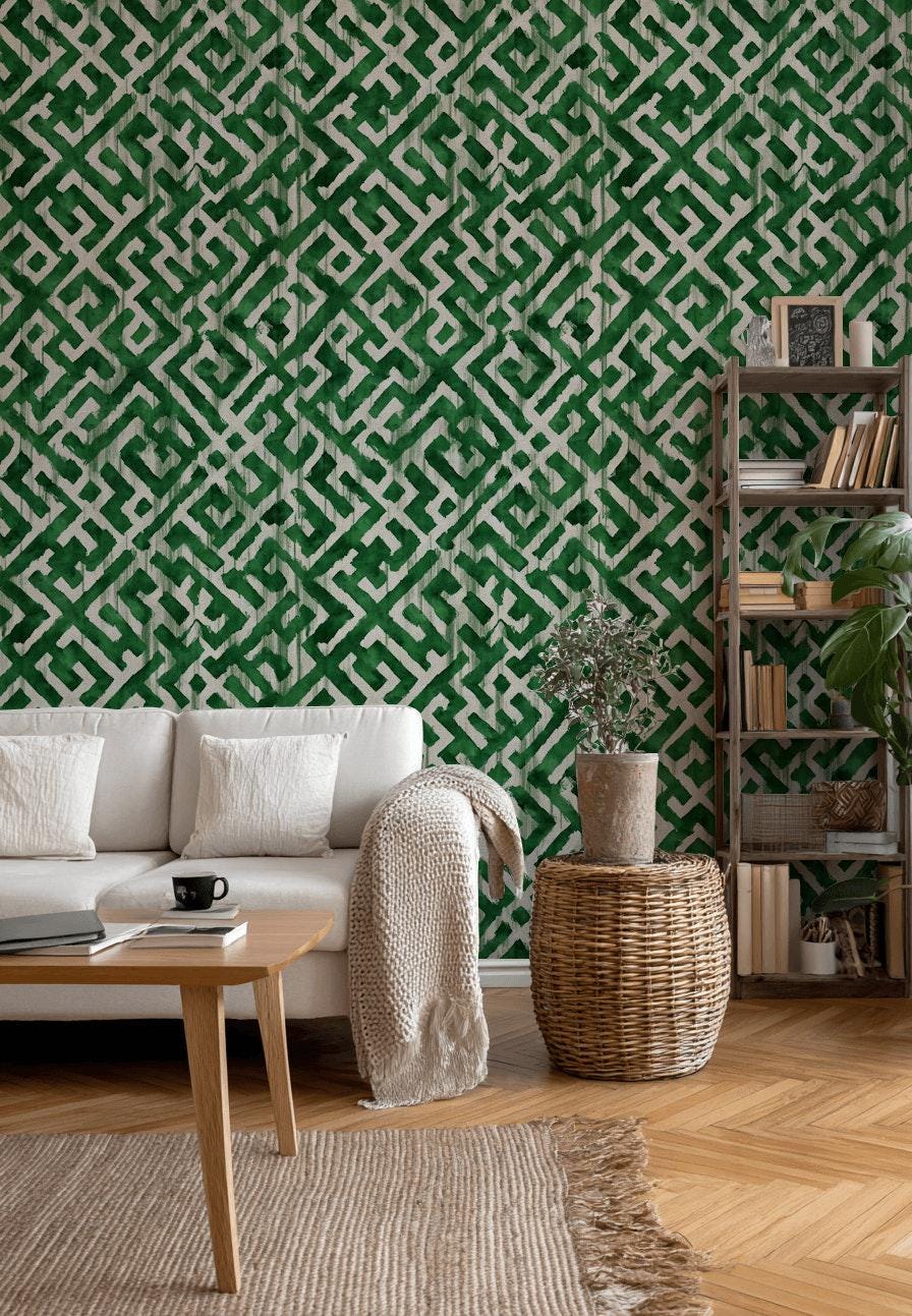 Green Geometric Wallpaper Watercolor Peel and Stick Abstract Wall Mural ...
