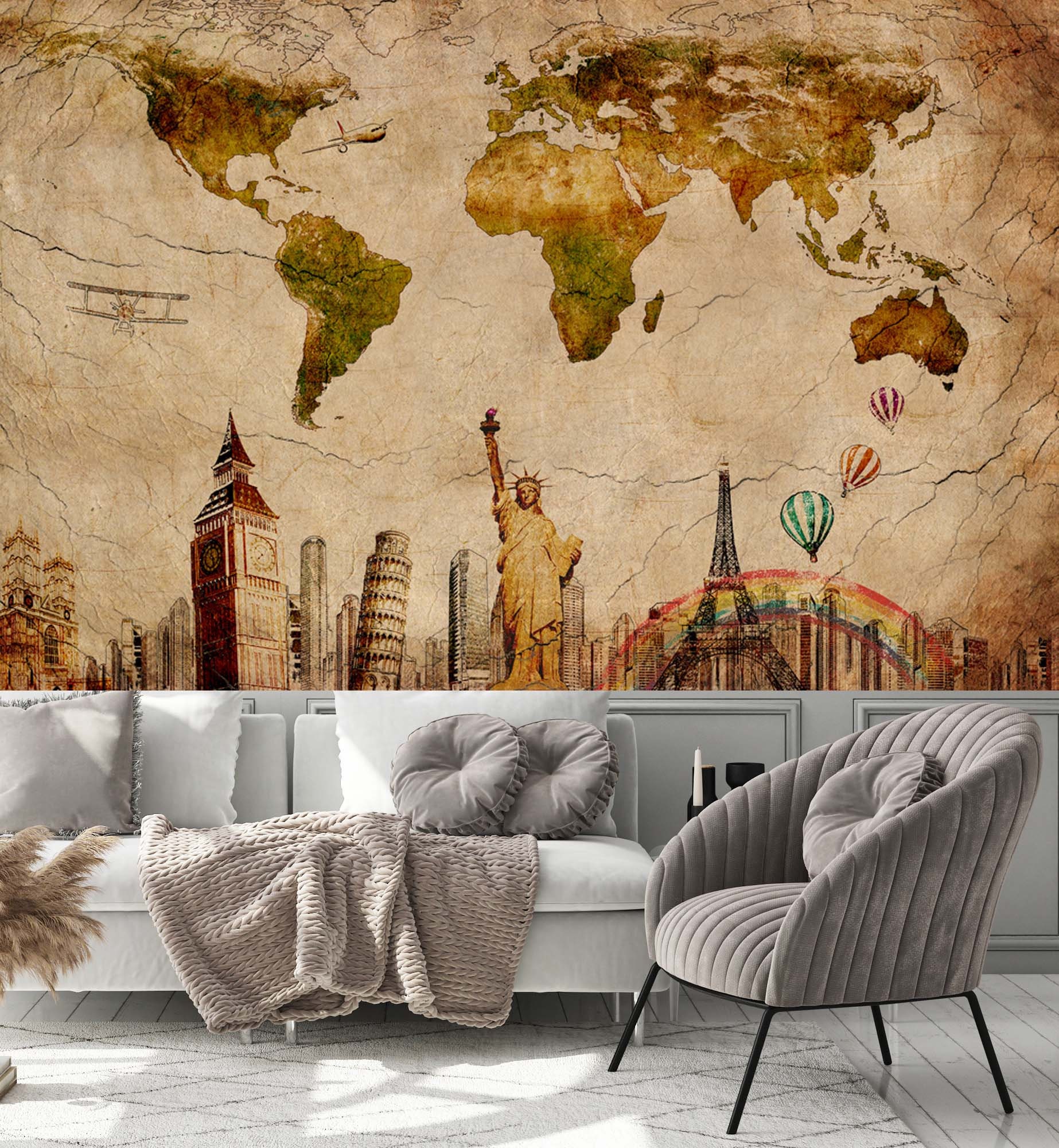 World Map Wallpaper Voyage of Discovery Peel and Stick Wall Mural ...