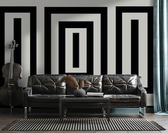 Black Rectangles Lines On Light Gray Background Geometric Shapes Wallpaper Self Adhesive Peel & Stick Wall Murals Wall Decoration Removable