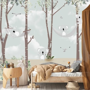 Carino Baby Pandas Animali Carta da parati Autoadesivo Peel and Stick Wall Murals Wall Decoration Minimalistic Scandinavian Design rimovibile