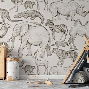 African Animals Wildlife Background Wallpaper Self Adhesive Peel and Stick Wall Mural Wall Decoration Minimalistic Scandinavian Removable