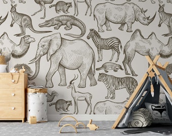 African Animals Wildlife Background Wallpaper Self Adhesive Peel and Stick Wall Mural Wall Decoration Minimalistic Scandinavian Removable