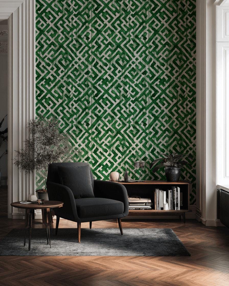 Green Geometric Wallpaper Watercolor Peel and Stick Abstract Wall Mural ...