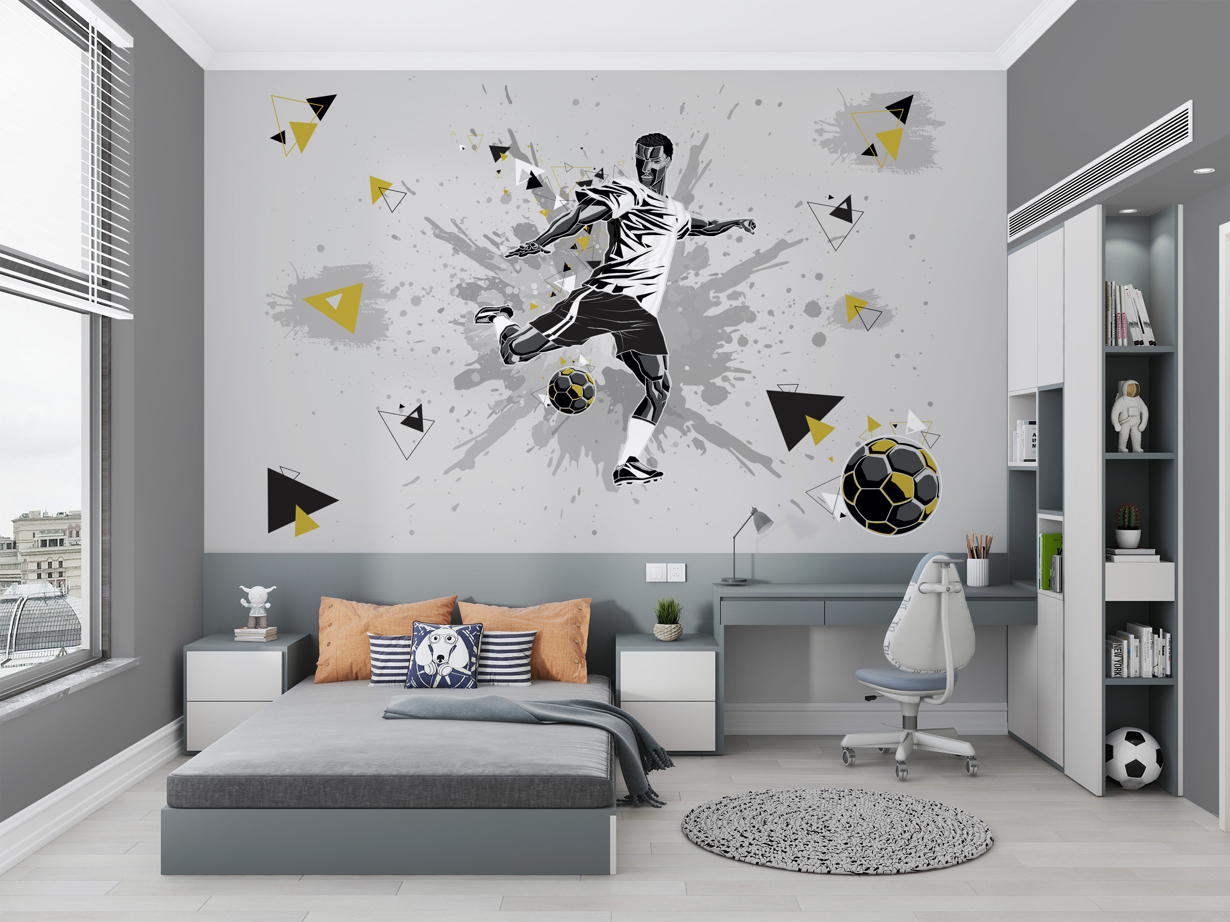 スポーツ壁紙 フットボール壁画 サッカー選手の壁アート ボールを蹴る