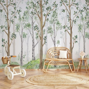 Watercolor Illustration Fairy Forest Children's Interior Wallpaper Self Adhesive Peel and Stick Wall Murals Wall Decoration Removable