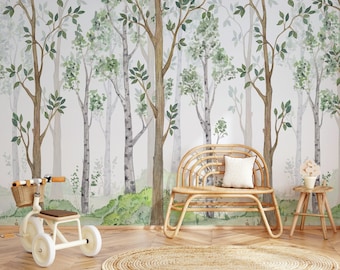 Watercolor Illustration Fairy Forest Children&#39;s Interior Wallpaper Self Adhesive Peel and Stick Wall Murals Wall Decoration Removable