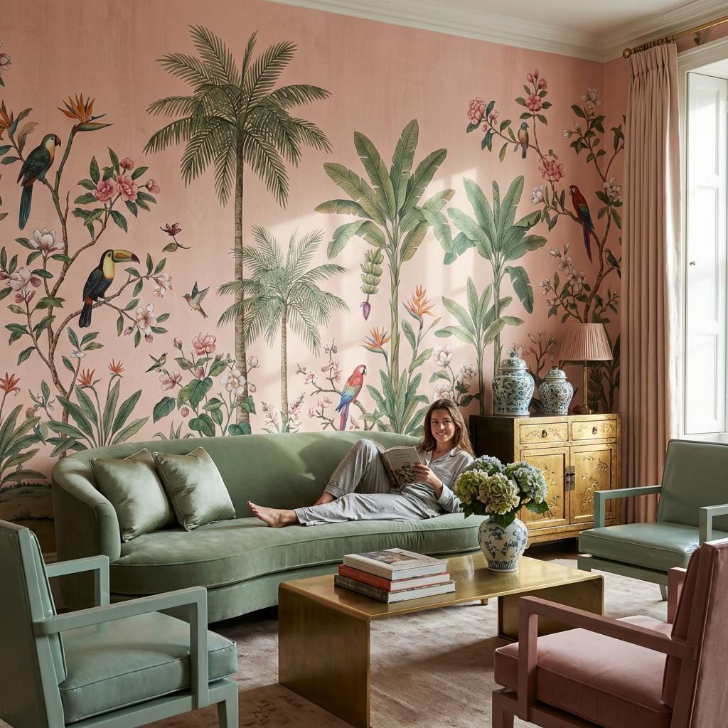 Tropical Paradise Wallpaper Mural for Bedroom With Exotic Birds - Etsy