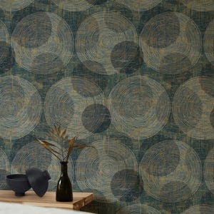 Carta da parati geometrica in stile retrò con cerchi concentrici, autoadesiva, stacca e attacca, decorazione murale, rimovibile, soggiorno, ufficio