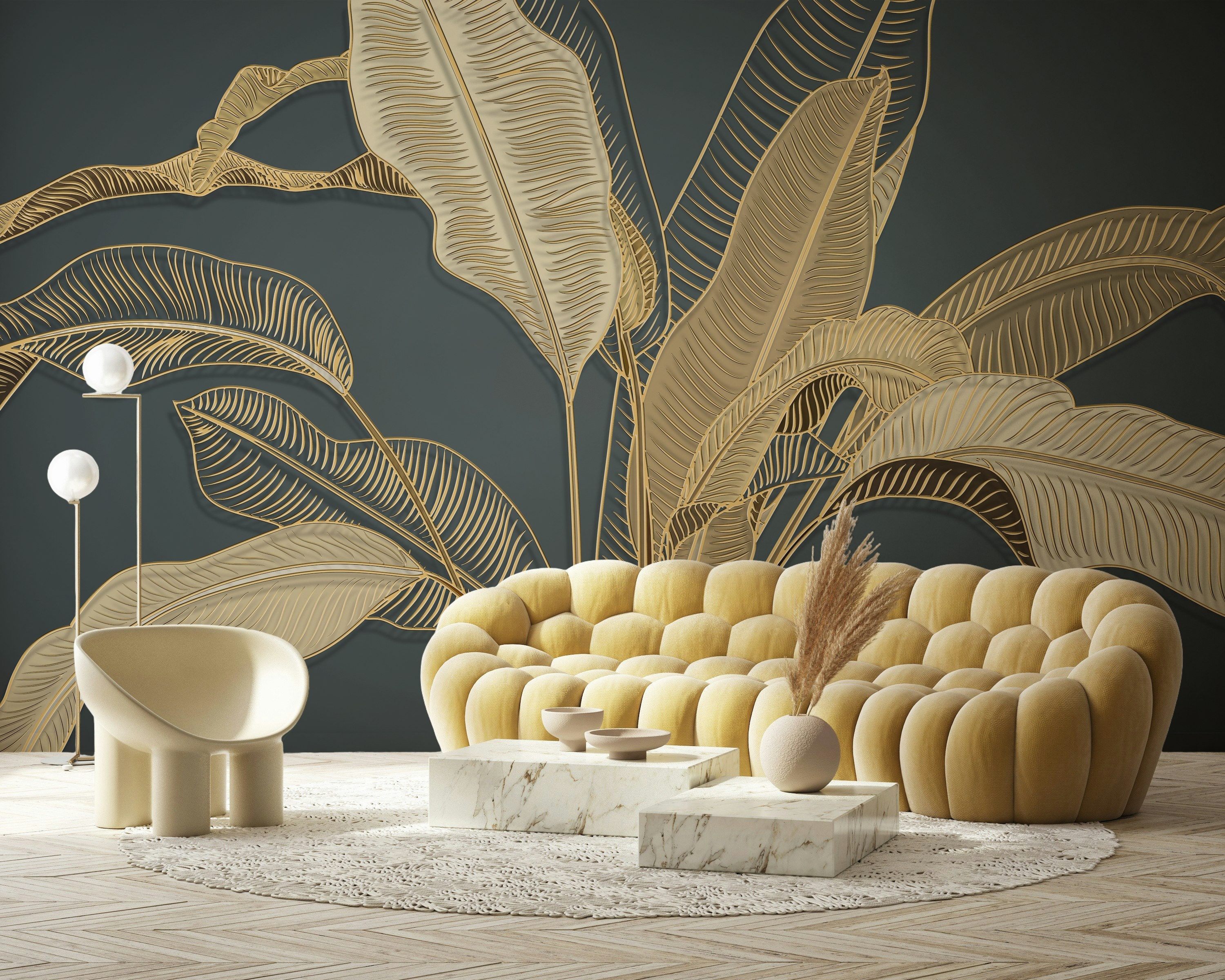 Golden Leaf Pattern Wallpaper, Art Deco Style Peel and Stick Mural - Etsy