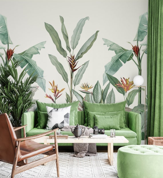 Exotic Green Big Luxury Design Plants Background Wallpaper | Etsy