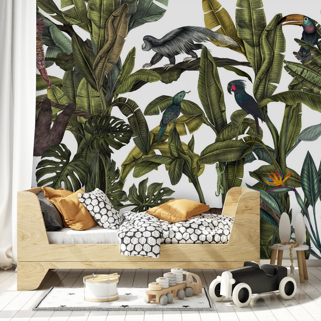 Tropical Wallpaper Jungle Peel and Stick Botanical Wall Mural Etsy