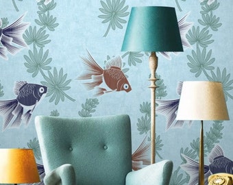 Colorful Fishes on the Blue Background Animal Wallpaper Self Adhesive Peel and Stick Wall Mural Wall Decoration Scandinavian Design