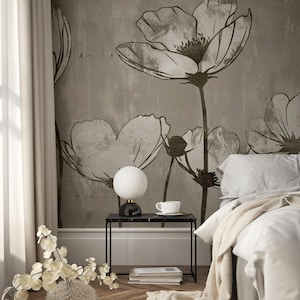 Industrielle Grau Floral Wandbild Moderne Tapete Urban Chic Räume