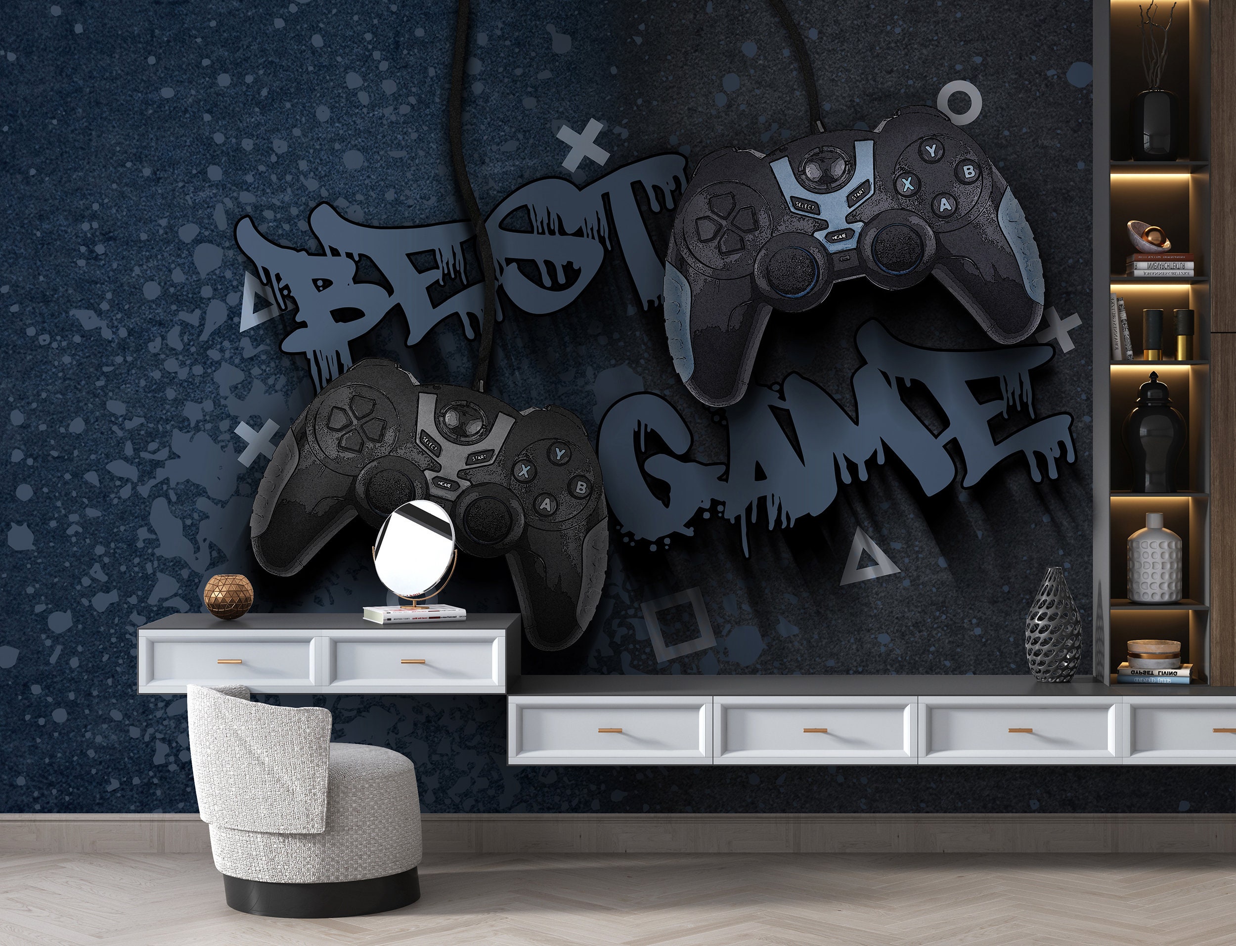 Game Room Wallpaper Gaming Console Wall Mural Playground Peel and Stick ...