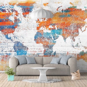 Pulverización colorido mapa del mundo papel tapiz autoadhesivo peeling y pegatina de pared pegatina de pared minimalista diseño escandinavo extraíble