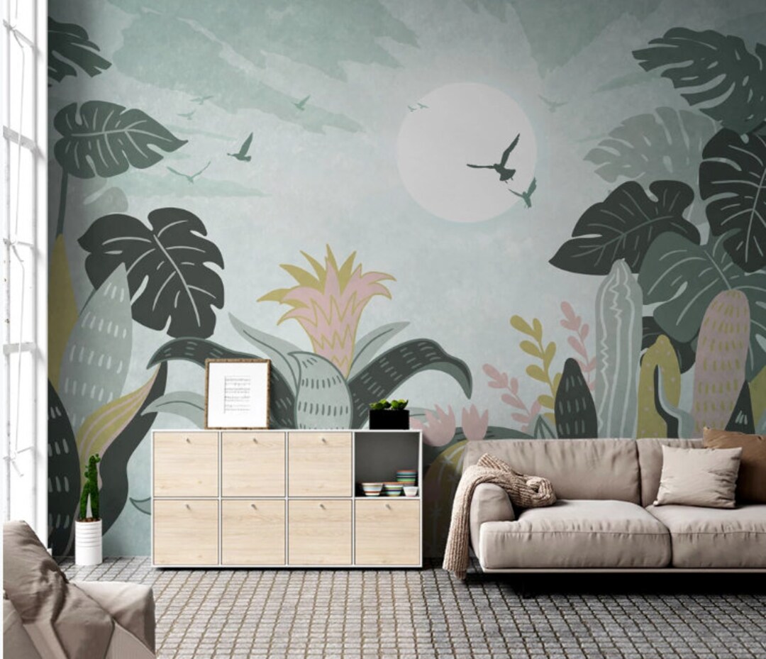 Dark Green Wallpaper Floral Peel and Stick Botanical Wall - Etsy