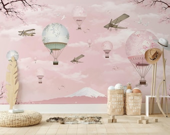 Hot Air Balloon Kids Wallpaper, Scandinavian Peel and Stick Mural