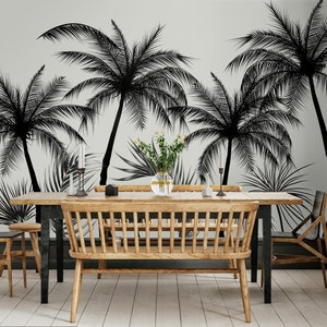 Exotic Palm Trees and Plants Floral Background Wallpaper Self Adhesive Peel and Stick Wall Mural Wall Decoration Scandinavian Removable
