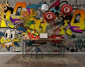 ストリートアート グラフィティ 鮮やかな色の壁紙 自己粘着 剥がして