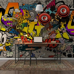 Street Art Graffiti Vivid Colors Wallpaper Self Adhesive Peel and Stick Wall Mural Wall Decoration Minimalistic Scandinavian Removable