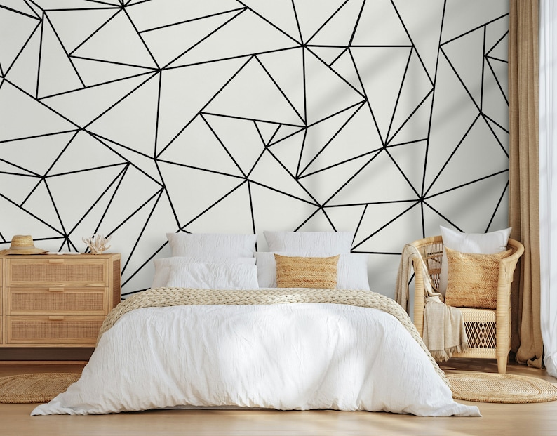 Abstract Polygonal Black and White Triangles Geometric Shapes Wallpaper ...