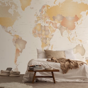Papel pintado del mapa del mundo Mural de pared escandinavo Peel and Stick Extraíble