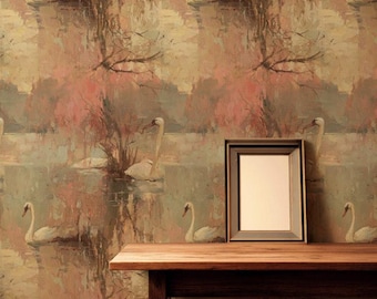 Swan Lake Wallpaper Vintage Peel And Stick Impressionist Wall Mural