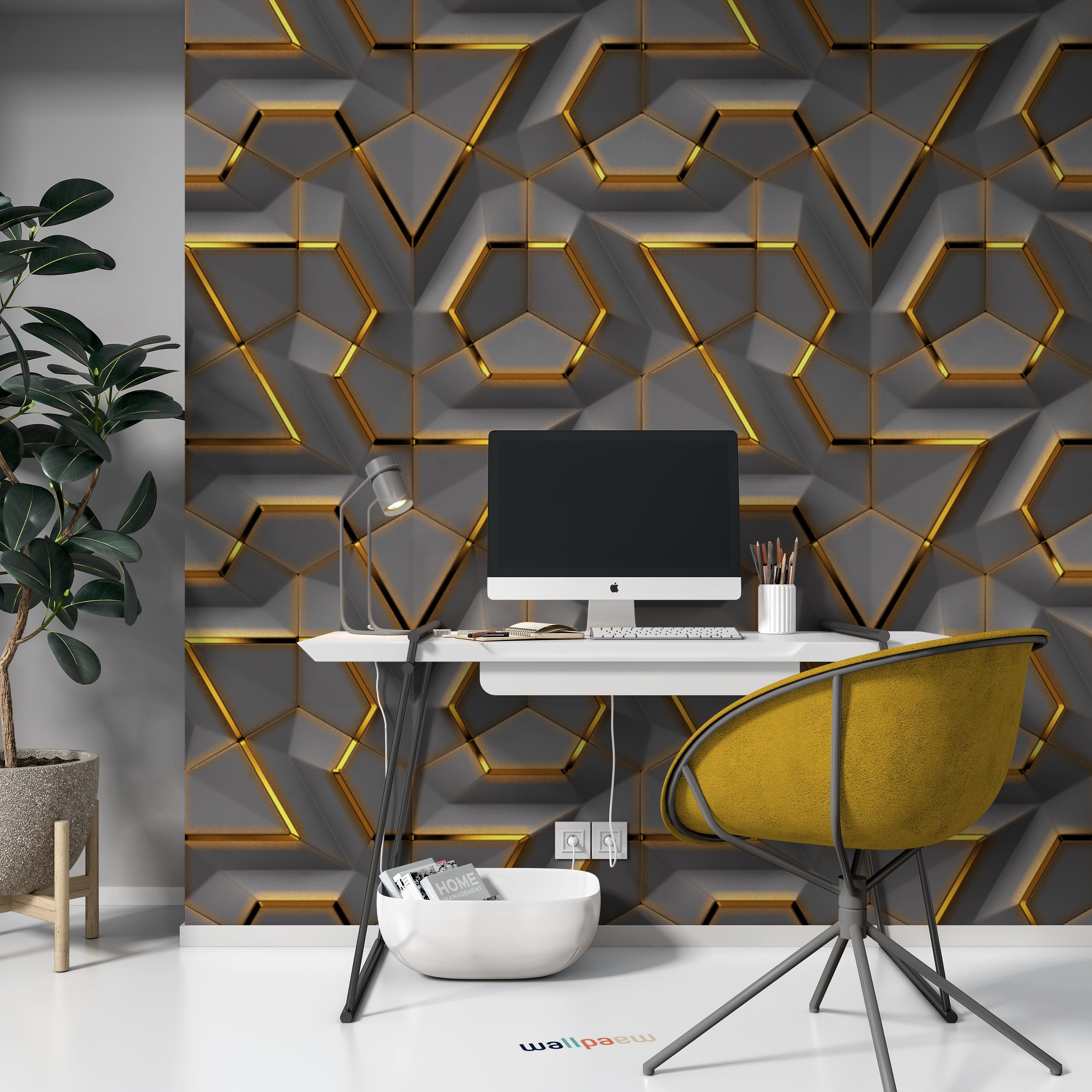 Gray Panel Gold Look Decor Geometric Background Wallpaper Self 