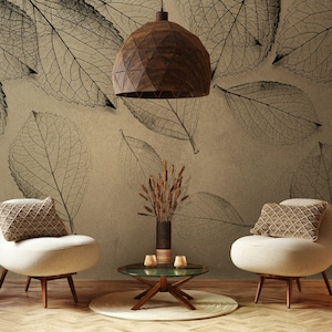 Blätter brauner Hintergrund, moderne Luxus-Tapete, selbstklebend, abziehen und aufkleben, hochwertiges Papier, skandinavisches Design, abnehmbar