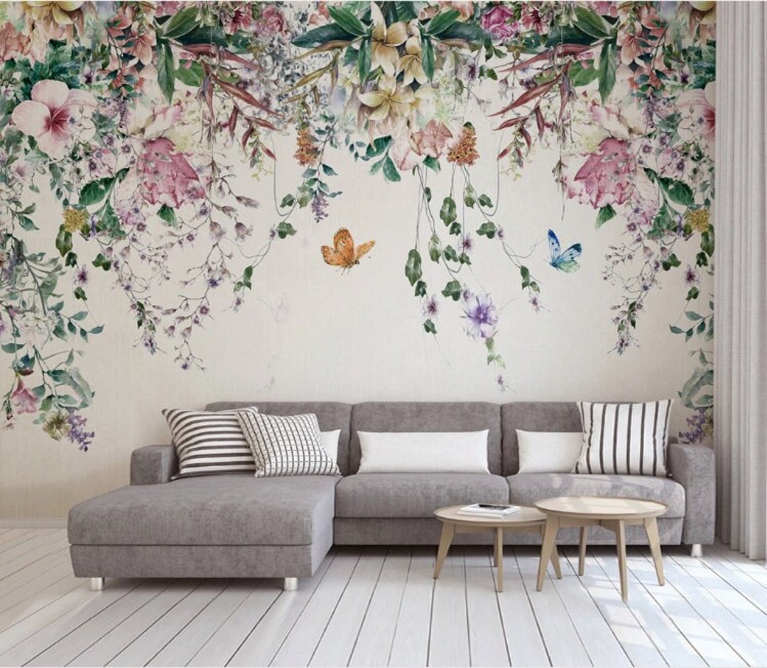 Colorful Flowers and Leaves Floral Wallpaper Self Adhesive Peel and