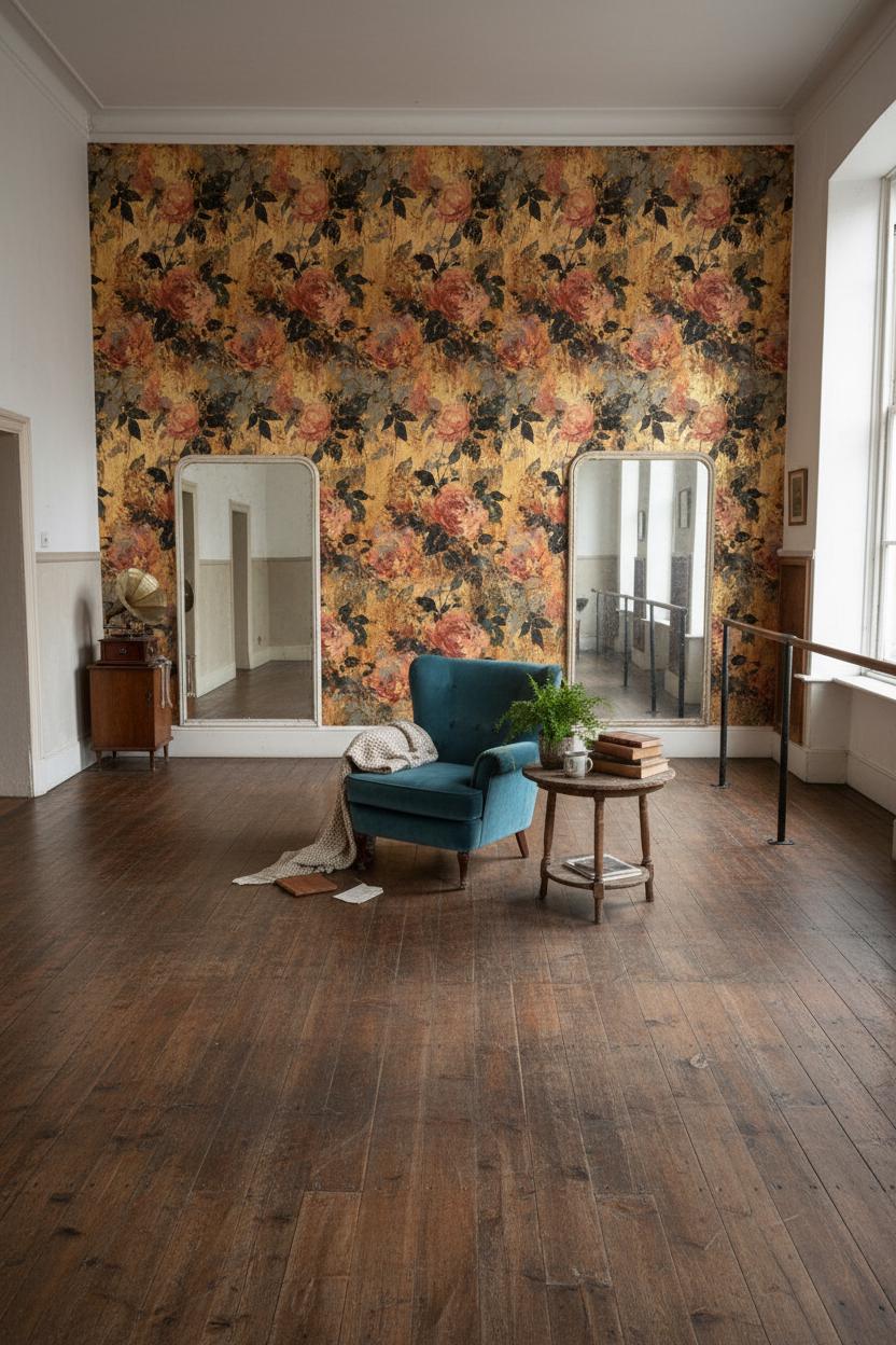 Floral Wallpaper Vintage Peel and Stick Gold Look Wall Mural - Etsy