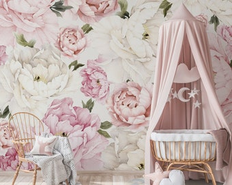 Fleurs de pivoine roses et blanches pivoines peintures murales florales papier peint de fond moderne auto-adhésif décoration murale maison maison