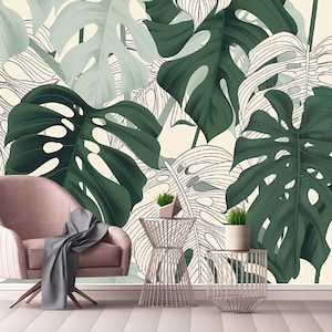 Tropical Rainforest Plant Oil Painting Background Wallpaper Self Adhesive Peel and Stick Wall Sticker Wall Decoration Scandinavian Removable