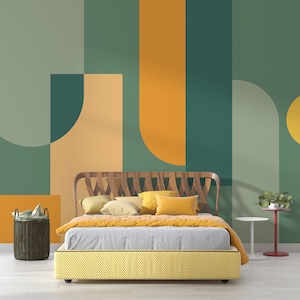 Green Orange Geometric Shapes Wallpaper Self Adhesive Peel & Stick Wall Murals Home Decoration Minimalistic Scandinavian Design Removable