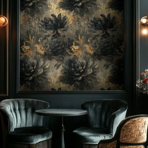 Gold Floral Wallpaper Black Grey Peel And Stick Wall Mural