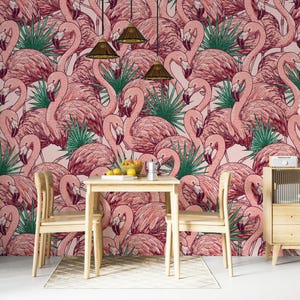 Pink Flamingo Tropical Plants Modern Wallpaper Self Adhesive Peel and Stick Wall Sticker Wall Decoration Scandinavian Design Removable