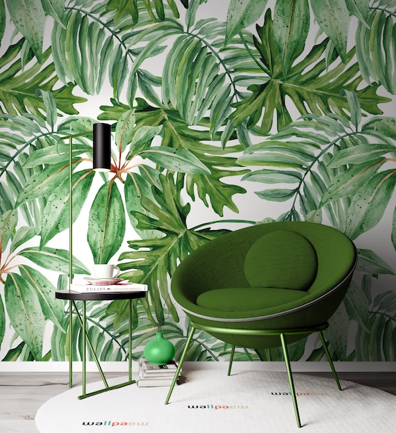 Papel pintado autoadhesivo para pared, diseño de plantas de selva