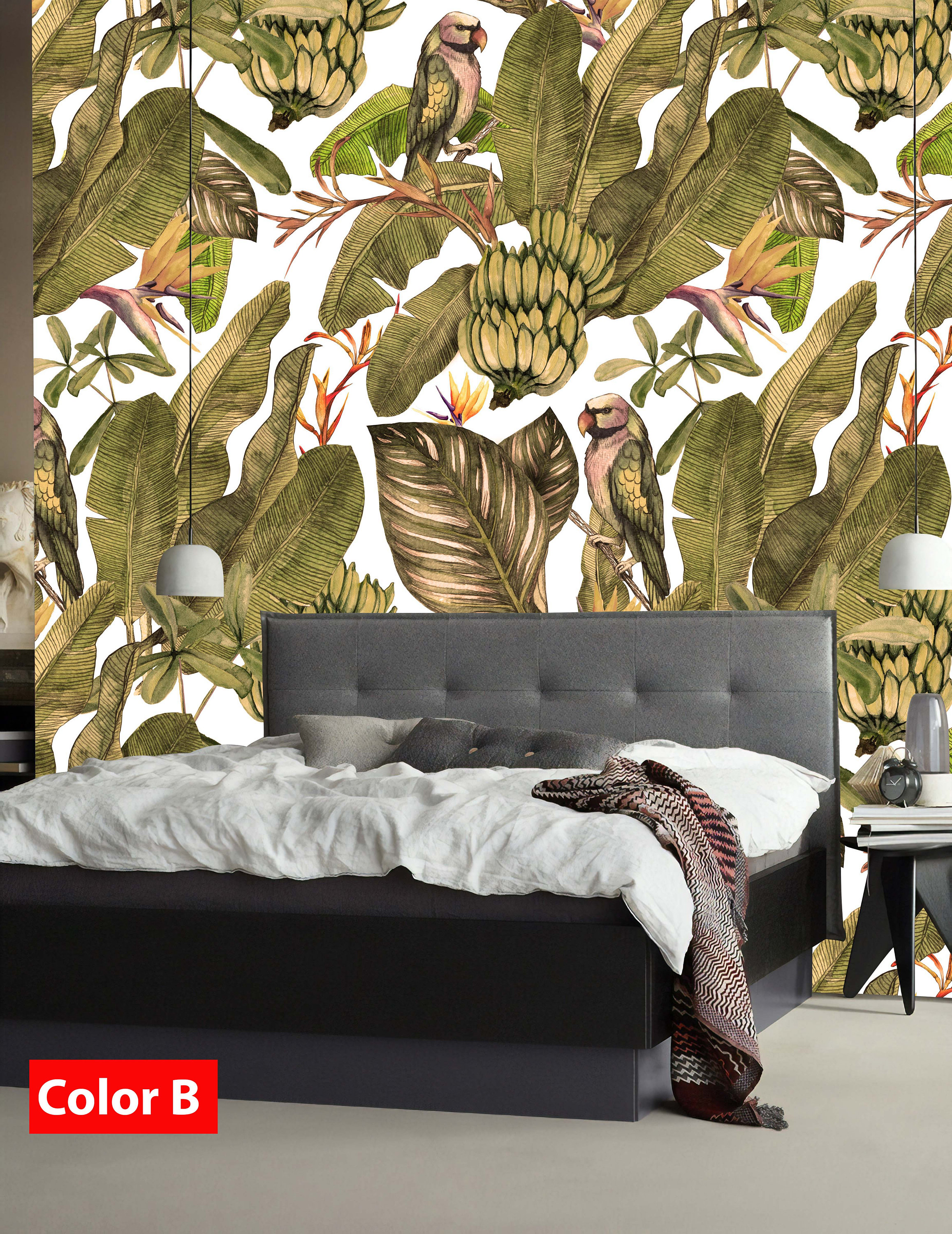 Tropical Wallpaper Leaves Wall Mural Green Exotic Peel and Stick - Etsy
