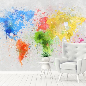 World Map Painting On Hand Made Wallpaper Self Adhesive Peel and Stick Wall Murals Decoración de pared Minimalista Escandinavo Extraíble